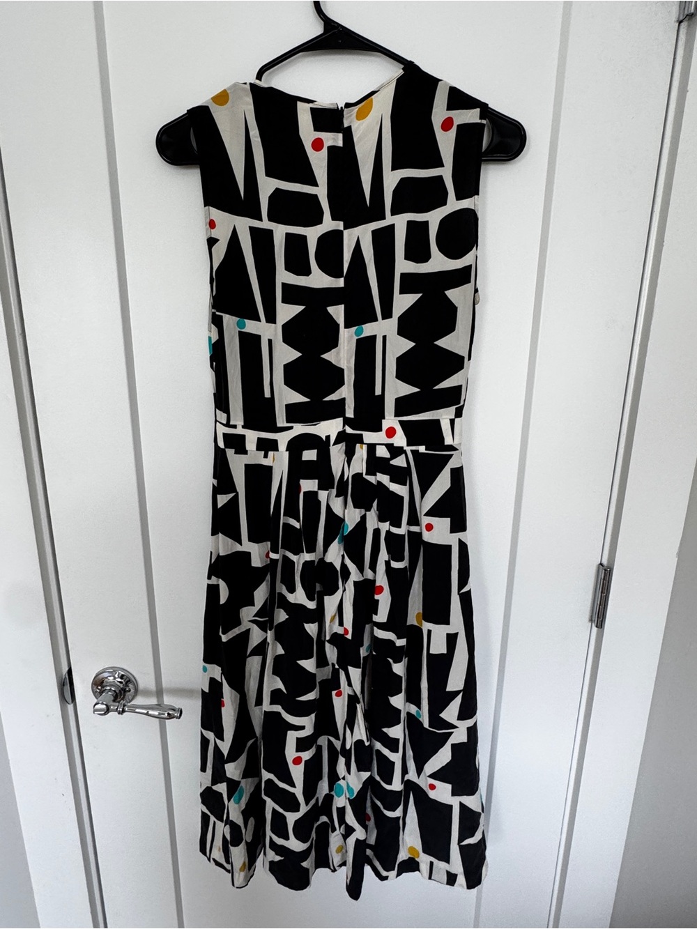 gorman Black & White Geometric Midi Dress with Red, Teal & Mustard Dots